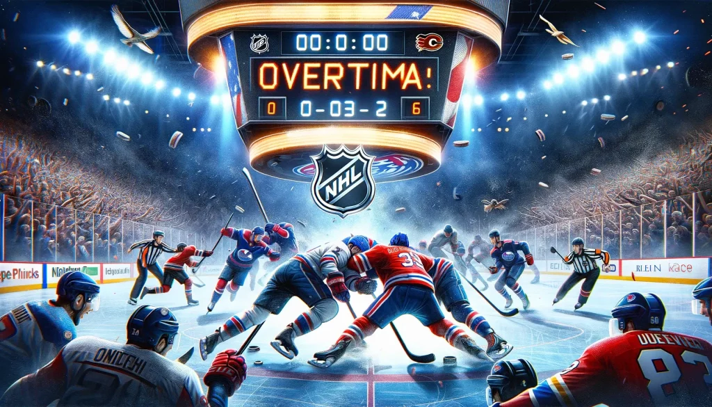 An intense NHL playoff overtime scene